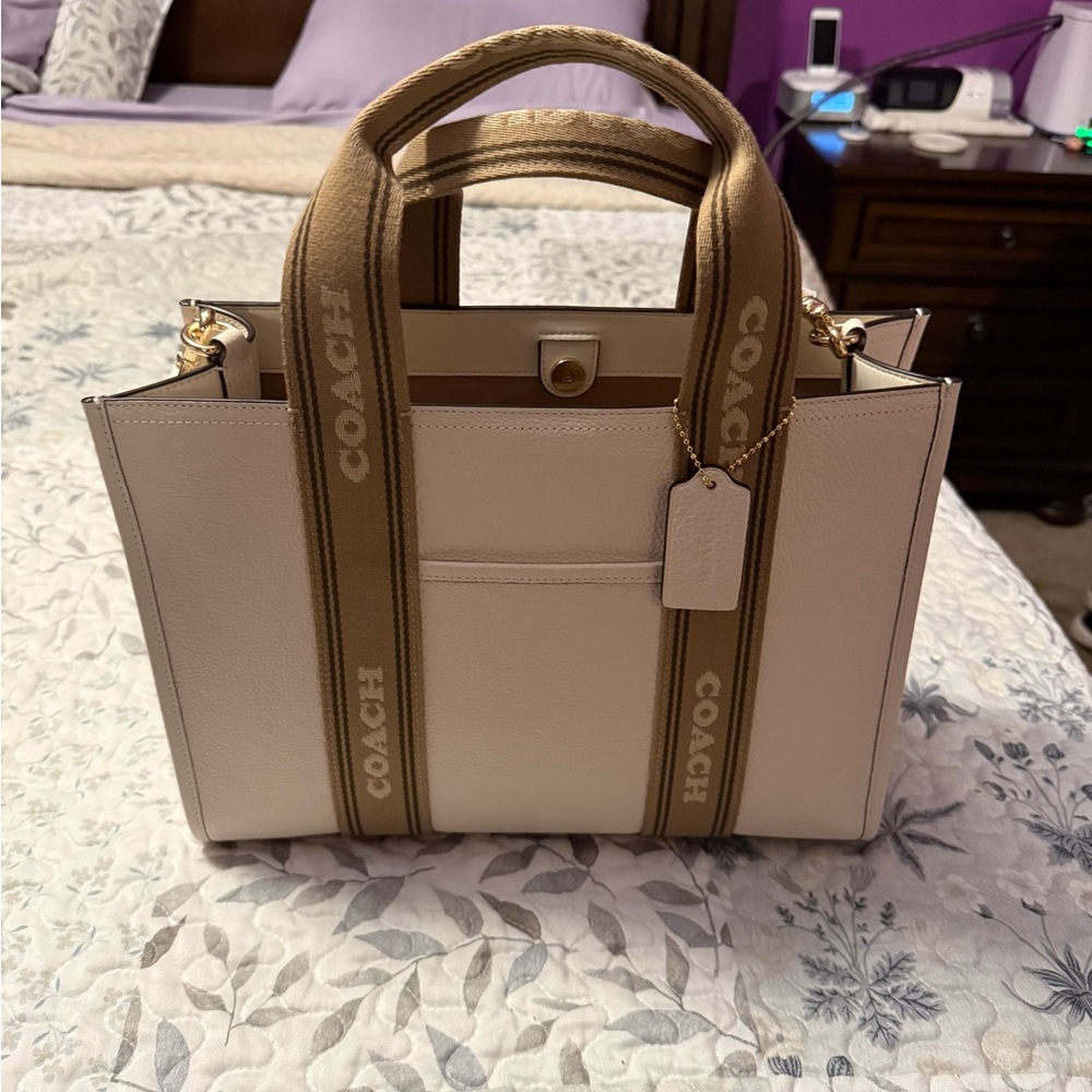 Coach Cream and Tan Tote Bag